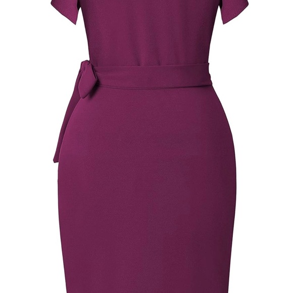 OTEN Women’s Deep V Neck Ruffle Sleeve Sheath Casual Cocktail Faux Wrap Dress - Picture 4 of 9